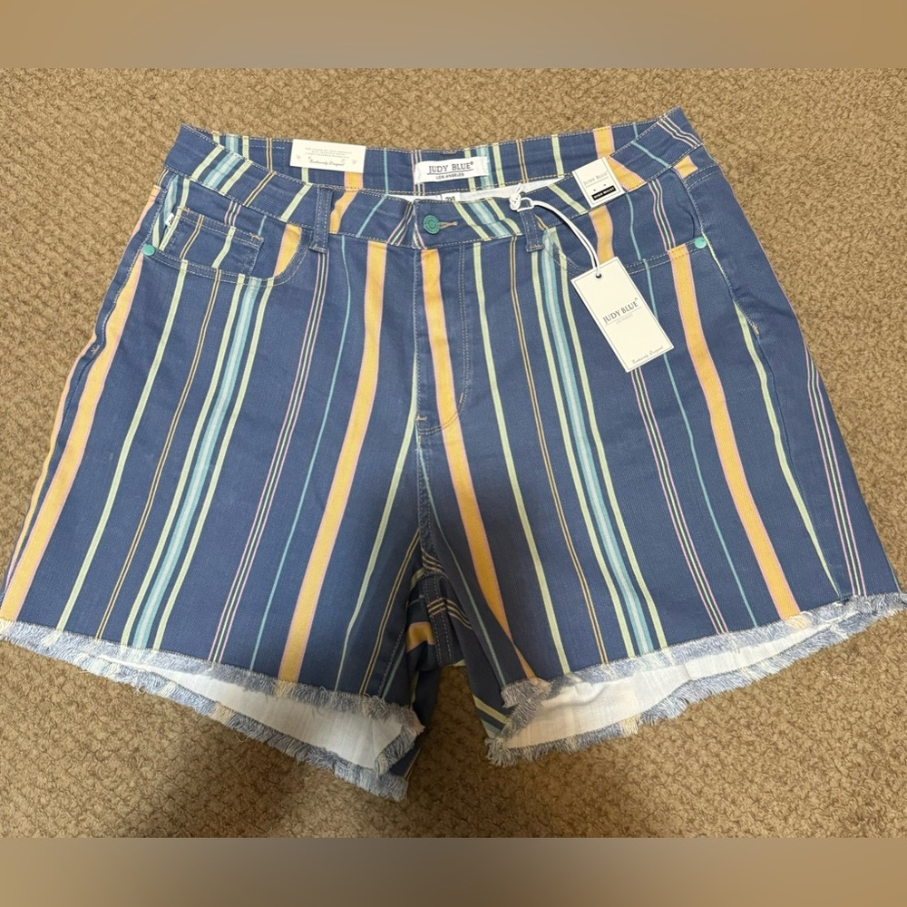Judy Blue Shorts Womens 2XL Striped Print Cut Off High Rise Stretch Denim NWT